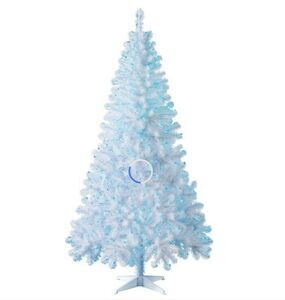 New 6.5' Pre-Lit Pine White Artificial Christmas Tree, Blue Incandescent Light
